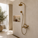 Moroccan Brass Shower Set, Handmade Gold Hammam Rain Shower with Handheld Sprayer, Exposed Mixer Tap for Riad Bathroom Decor