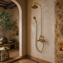 Moroccan Brass Shower Set, Handmade Gold Hammam Rain Shower with Handheld Sprayer, Exposed Mixer Tap for Riad Bathroom Decor