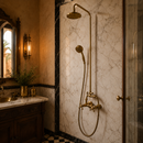 Moroccan Brass Shower Set, Handmade Gold Hammam Rain Shower with Handheld Sprayer, Exposed Mixer Tap for Riad Bathroom Decor