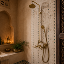Moroccan Brass Shower Set, Handmade Gold Hammam Rain Shower with Handheld Sprayer, Exposed Mixer Tap for Riad Bathroom Decor