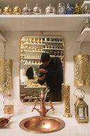 Handmade Moroccan Brass Bathroom Set Pack – Copper Sink, Brass Mirror, Faucet & Wall Lamp | Luxury Vanity Bundle