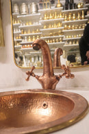 Handmade Moroccan Brass Bathroom Set Pack – Copper Sink, Brass Mirror, Faucet & Wall Lamp | Luxury Vanity Bundle