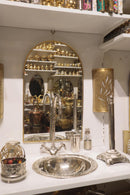 Moroccan Brass Bathroom Set, Oval Mirror Drop In Sink Faucet Wall Lamp Pack, Handmade Gold Vanity Bath Decor Set