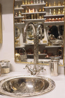 Moroccan Brass Bathroom Set, Oval Mirror Drop In Sink Faucet Wall Lamp Pack, Handmade Gold Vanity Bath Decor Set
