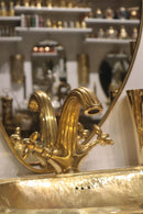 Moroccan Brass Bathroom Set, Oval Mirror Rectangular Sink Faucet Wall Lamp Pack, Handmade Gold Vanity Bath Decor Set