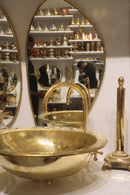 Moroccan Brass Bathroom Set, Oval Mirror Sink Faucet Wall Lamp Pack, Handmade Gold Vanity Bundle, Luxury Brass Bath Decor Set