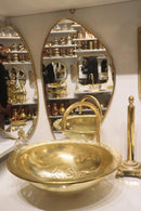 Moroccan Brass Bathroom Set, Oval Mirror Sink Faucet Wall Lamp Pack, Handmade Gold Vanity Bundle, Luxury Brass Bath Decor Set