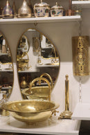 Moroccan Brass Bathroom Set, Oval Mirror Sink Faucet Wall Lamp Pack, Handmade Gold Vanity Bundle, Luxury Brass Bath Decor Set