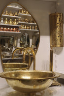 Moroccan Brass Bathroom Set, Oval Mirror Sink Faucet Wall Lamp Pack, Handmade Gold Vanity Bundle, Luxury Brass Bath Decor Set