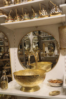 Moroccan Brass Bathroom Set, Hammered Brass Sink Faucet Mirror Wall Lamp Pack, Gold Vanity Bundle, Handmade Bathroom Decor Gift Set