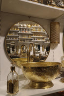 Moroccan Brass Bathroom Set, Hammered Brass Sink Faucet Mirror Wall Lamp Pack, Gold Vanity Bundle, Handmade Bathroom Decor Gift Set