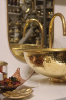 Moroccan Brass Bathroom Set, Oval Mirror Hammered Sink Faucet Wall Lamp Towel Holder Pack, Gold Vanity Bundle, Handmade Bath Decor Set