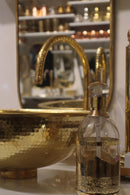 Moroccan Brass Bathroom Set, Oval Mirror Hammered Sink Faucet Wall Lamp Towel Holder Pack, Gold Vanity Bundle, Handmade Bath Decor Set