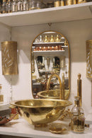Moroccan Brass Bathroom Set, Oval Mirror Hammered Sink Faucet Wall Lamp Towel Holder Pack, Gold Vanity Bundle, Handmade Bath Decor Set