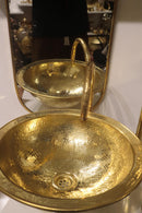 Moroccan Brass Bathroom Set, Oval Mirror Hammered Sink Faucet Wall Lamp Towel Holder Pack, Gold Vanity Bundle, Handmade Bath Decor Set