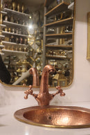 Moroccan Brass Bathroom Set, Rectangular Mirror Hammered Sink Faucet Wall Lamp Pack, Gold Vanity Bundle, Handmade Bath Decor Set