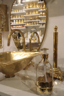 Moroccan Brass Bathroom Set, Oval Mirror Hammered Sink Faucet Wall Lamp Towel Holder Pack, Gold Vanity Bundle, Handmade Bath Decor