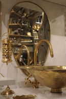 Moroccan Brass Bathroom Set, Oval Mirror Hammered Sink Faucet Wall Lamp Towel Holder Pack, Gold Vanity Bundle, Handmade Bath Decor