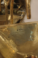 Moroccan Brass Bathroom Set, Oval Mirror Hammered Sink Faucet Wall Lamp Towel Holder Pack, Gold Vanity Bundle, Handmade Bath Decor