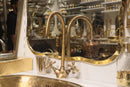 Moroccan Brass Bathroom Set, Square Mirror Oval Sink Faucet Wall Lamp Pack, Gold Vanity Bundle, Handmade Luxury Bath Decor Set