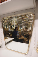 Handmade Moroccan Brass Wall Mirror, Asymmetrical Gold Framed Vanity Decor