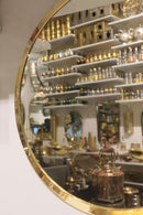Handmade Moroccan Brass Round Mirror, Gold Wall Circle, Minimalist Modern Entryway Vanity