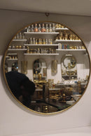 Handmade Moroccan Brass Round Mirror, Modern Minimalist Gold Wall Decor