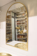 Handmade Arched Brass Mirror, Gold Wall Decor, Boho Entryway Vanity Mirror