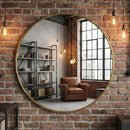 Handmade Moroccan Brass Round Mirror, Modern Minimalist Gold Wall Decor