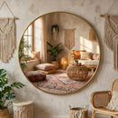 Handmade Moroccan Brass Round Mirror, Modern Minimalist Gold Wall Decor