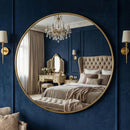 Handmade Moroccan Brass Round Mirror, Modern Minimalist Gold Wall Decor