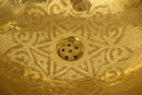 Handmade Moroccan Brass Vessel Sink – Hammered Gold, Engraved Rim