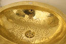Handmade Moroccan Brass Vessel Sink – Hammered Gold, Engraved Rim