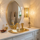 Moroccan Brass Bathroom Set, Oval Mirror Rectangular Sink Faucet Wall Lamp Pack, Handmade Gold Vanity Bath Decor Set