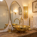 Moroccan Brass Bathroom Set, Oval Mirror Sink Faucet Wall Lamp Pack, Handmade Gold Vanity Bundle, Luxury Brass Bath Decor Set