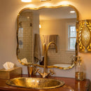 Moroccan Brass Bathroom Set, Square Mirror Oval Sink Faucet Wall Lamp Pack, Gold Vanity Bundle, Handmade Luxury Bath Decor Set