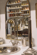 Moroccan Brass Bathroom Set, Oval Mirror Drop In Sink Faucet Wall Lamp Pack, Handmade Gold Vanity Bath Decor Set