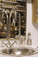 Moroccan Brass Bathroom Set, Oval Mirror Drop In Sink Faucet Wall Lamp Pack, Handmade Gold Vanity Bath Decor Set