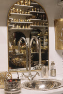 Moroccan Brass Bathroom Set, Oval Mirror Drop In Sink Faucet Wall Lamp Pack, Handmade Gold Vanity Bath Decor Set
