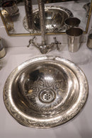 Moroccan Brass Bathroom Set, Oval Mirror Drop In Sink Faucet Wall Lamp Pack, Handmade Gold Vanity Bath Decor Set