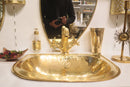 Moroccan Brass Bathroom Set, Oval Mirror Rectangular Sink Faucet Wall Lamp Pack, Handmade Gold Vanity Bath Decor Set