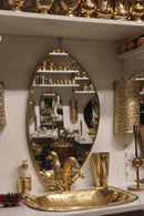 Moroccan Brass Bathroom Set, Oval Mirror Rectangular Sink Faucet Wall Lamp Pack, Handmade Gold Vanity Bath Decor Set