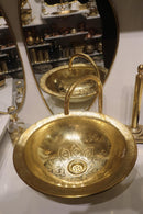 Moroccan Brass Bathroom Set, Oval Mirror Sink Faucet Wall Lamp Pack, Handmade Gold Vanity Bundle, Luxury Brass Bath Decor Set
