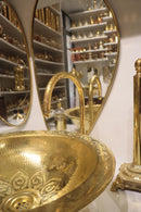 Moroccan Brass Bathroom Set, Oval Mirror Sink Faucet Wall Lamp Pack, Handmade Gold Vanity Bundle, Luxury Brass Bath Decor Set