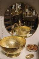 Moroccan Brass Bathroom Set, Hammered Brass Sink Faucet Mirror Wall Lamp Pack, Gold Vanity Bundle, Handmade Bathroom Decor Gift Set