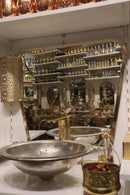 Moroccan Brass Bathroom Set, Hammered Silver Sink Faucet Mirror Wall Lamp Pack, Gold Vanity Bundle, Handmade Luxury Bath Set