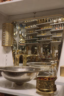 Moroccan Brass Bathroom Set, Hammered Silver Sink Faucet Mirror Wall Lamp Pack, Gold Vanity Bundle, Handmade Luxury Bath Set