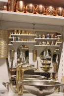 Moroccan Brass Bathroom Set, Hammered Silver Sink Faucet Mirror Wall Lamp Pack, Gold Vanity Bundle, Handmade Luxury Bath Set