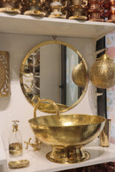 Moroccan Brass Bathroom Set, Gold Sink Faucet Mirror Wall Lights Pack, Handmade Vanity Bundle, Luxury Brass Bath Decor Set