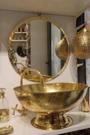 Moroccan Brass Bathroom Set, Gold Sink Faucet Mirror Wall Lights Pack, Handmade Vanity Bundle, Luxury Brass Bath Decor Set
